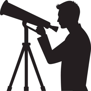 Bağlı bir teleskoptan bakan bir yöneticiye odaklanan bir profil silueti, netliği ve işe odaklanmayı temsil ediyor.