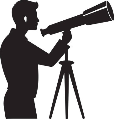 Piyasa tahmini ve iş stratejisini sembolize etmek için teleskoptan bakan bir profesyonelin silueti.