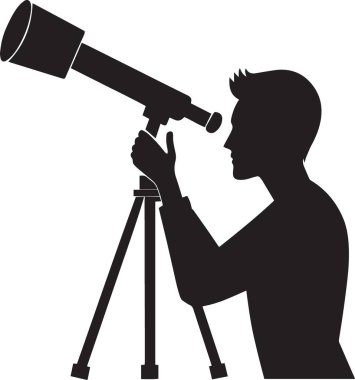 Teleskop kullanan bir adamın siyah siluet vektörü ya da tripod üzerinde araştırma aracı, bilimsel araştırma gözlemi ve keşif temalı tasarımlar için ideal.