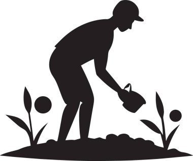 Siyah ve beyaz bir kadın silueti. Küçük bir bitkiyi yetiştiriyor ya da suluyor. Yatırımları destekliyor ve servetini organik olarak büyütüyor.