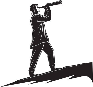 Uzağa doğru duran ve teleskopla bakan bir adamın siyah silueti.