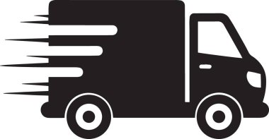 Nakliye şirketi markaları ve lojistik simgeleri için ideal hız çizgileri olan modern bir teslimat kamyonunun temiz siyah siluet vektörü