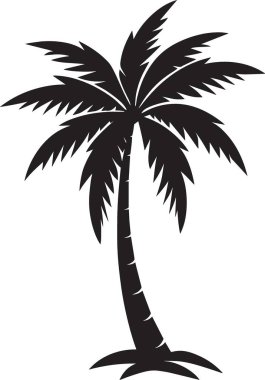 Uzun bir palmiye ağacının zarif siyah silueti hafif kıvrımlı gövdesi ve tropikal temalı vektör tasarımları için ideal yaprakları var.