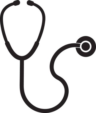 Kulaklıklı ve göğsünde klasik tasarım olan tıbbi bir steteskopun siyah vektör silueti