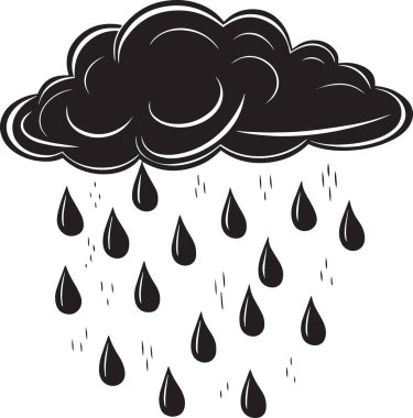 Kara fırtına bulutlarının siyah vektör silueti altında şiddetli yağmur damlaları düşüyor