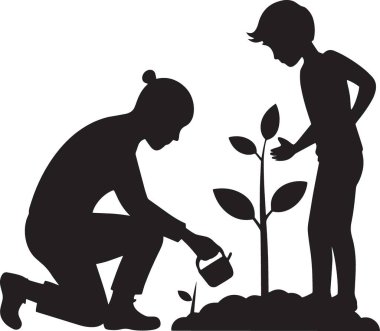 Yere küçük bir tohum eken bir kadının siyah vektör silueti.