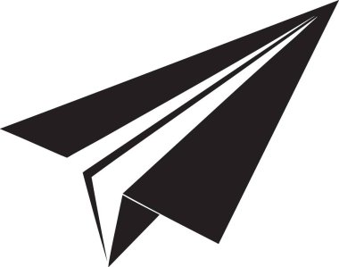 İletişim kurmak ve seyahat temalı tasarımlar için ideal bir uçuş uçağında katlanmış kağıttan uçağın temiz siyah ve beyaz vektör simgesi