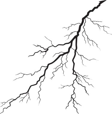 Gökyüzünden düşen yıldırımların siyah ve beyaz vektör silüeti, çarpıcı gök gürültülü fırtına grafik tasarım elementi