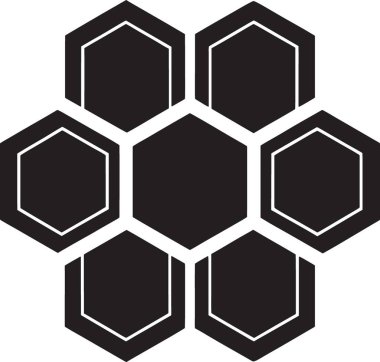 Değişen boyut ve aralıklarla dağınık bal peteği altıgen desenli siyah siluet vektör çizimi