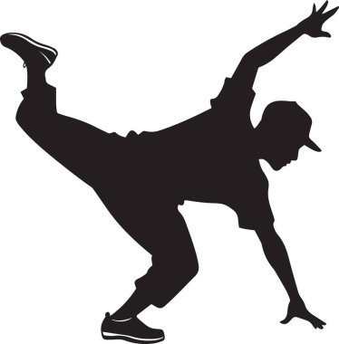 Akrobatik hip hop dansı yapan break dansçının siyah siluet vektör çizimi