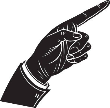 Siyah siluet vektör çizimi ayrıntılı kollu, işaret parmağı belirli bir yönü gösteren bir el.