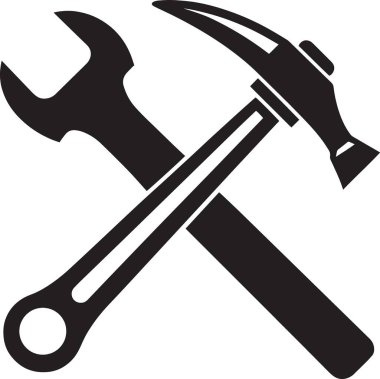 Çapraz çatallı çekicin siyah siluet vektör çizimi ve ayarlanabilir anahtar bakım ve onarım sembolü oluşturur