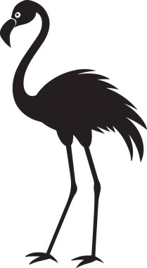 İki flamingo kuşunun siyah ve beyaz vektör silueti zarif bir tropikal pozda yan yana duruyor.