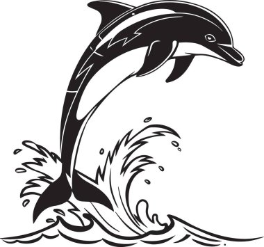 Okyanus dalgalarından atlayan bir yunusun siyah beyaz vektör silueti deniz yaban hayatı ve deniz tasarımı için idealdir.