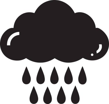 Yağan yağmur damlaları hava tahmini ve mevsimsel tasarımlar için mükemmel olan bir yağmur bulutunun siyah ve beyaz vektör silueti