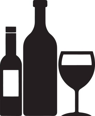 Şarap şişeleri ve şarap kadehlerinden oluşan siyah ve beyaz vektör siluet şarap barı ve içki tasarımları için mükemmel.