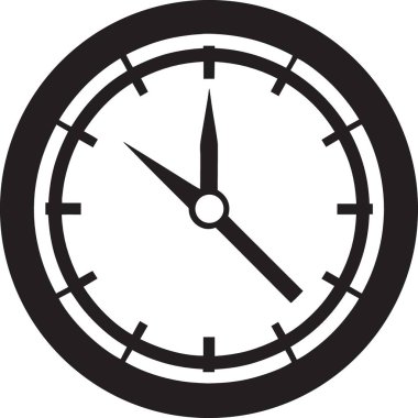 Bir duvar saatinin siyah ve beyaz vektör silueti, zaman yönetimi ofisi ve zaman çizelgesi için ideal modern tasarım.