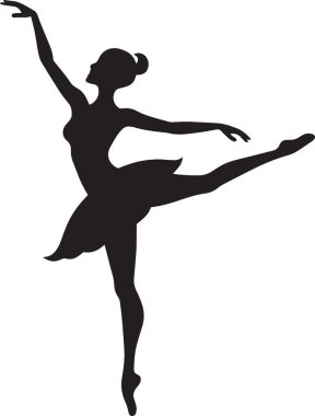 Zarif, uzun pozlu bir balerin silueti. Dans stüdyosu sahne sanatları ve sanat tasarımı projeleri için ideal.