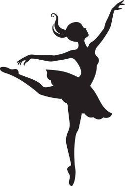 İki balerin dinamik siyah siluet vektörü kollarını kaldırıp dans ortaklığı ve sahne sanatları temalı tasarımlar için mükemmel bir performans sergiliyorlar.
