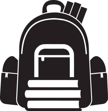 Okul çantasının cesur siyah siluet vektörü. Askıları ve cepleri var. Eğitim için mükemmel.