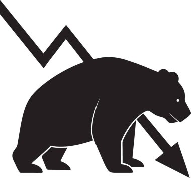 Teleskoptan bakan bir ayının kara vektör silueti azalan grafiksel elementlerle, taşıyıcı pazar analizini ve ihtiyatlı mali gözlemi temsil eder.