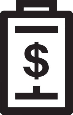 Dolar işareti ve belge çizgileri olan bir panonun siyah ve beyaz vektör silueti, mali raporları, fatura beyannamelerini ve parasal belgeleri temsil eder