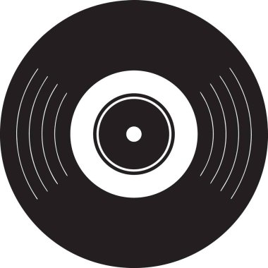 Detaylı oyukları ve merkez deliği gösteren vinil albüm diskinin siyah ve beyaz vektör silueti