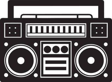 Klasik retro boombox radyo kasetçaların hoparlörlü ve antenli siyah ve beyaz vektör silueti