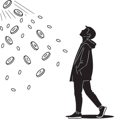 Bozuk para ve para gibi yürüyen birinin silueti gökyüzünden yağmur gibi yağar.