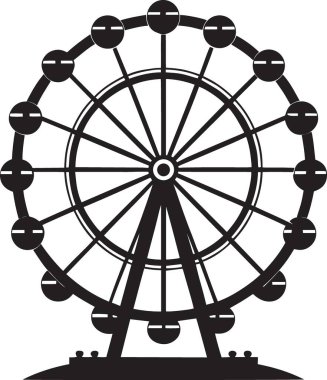 Bir lunaparkta ya da gökyüzüne karşı panayır alanında büyük bir dönme dolabın siyah ve beyaz vektör silueti