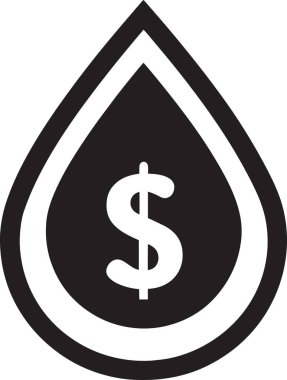 Bir su damlasının siyah ve beyaz vektör silueti içinde petrol parasını ya da sıvı varlıkları temsil eden bir dolar işareti içerir.