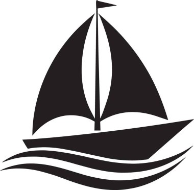 Okyanus dalgalarında tam yelkenli iki yelkenli silueti, yelkenli filosunu, denizcilik macerasını ve denizcilik yaşam tarzını temsil ediyor.