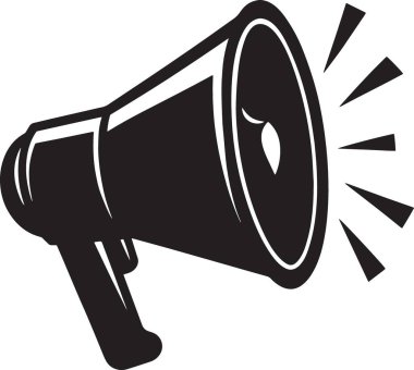 Büyük bir megafonun kalın siyah siluet vektörü veya ses dalgaları ile hoparlör, pazarlama, reklam ve duyuru tasarım projeleri için uygun