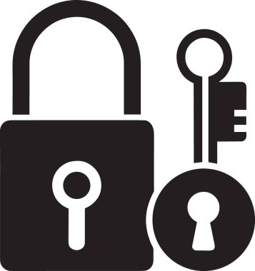 Güvenlik, koruma ve güvenlik temalı tasarım projeleri için ideal asma kilit ve anahtarların siyah siluet vektörü