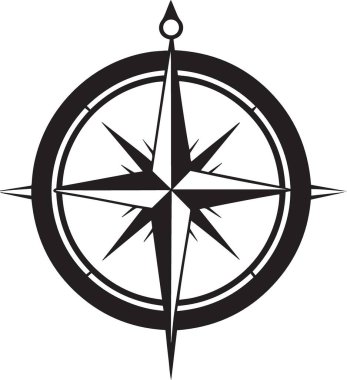 Seyrüsefer için sekiz noktalı bir pusula yıldız tasarımının siyah ve beyaz vektör silueti