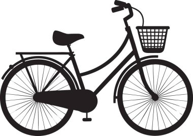 Günlük sürüş için ön kablolu bir bisikletin siyah beyaz vektör silueti