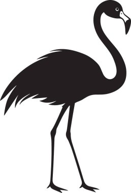 Flamingo kuşunun kalın siyah silueti. Tüylü, doğal bir duruş içinde.