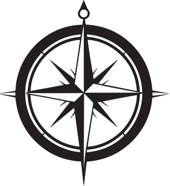 Seyrüsefer için sekiz noktalı bir pusula yıldız tasarımının siyah ve beyaz vektör silueti