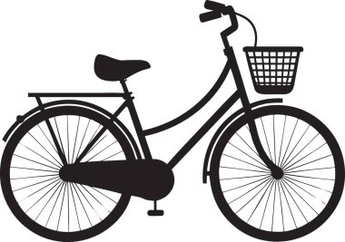 Günlük sürüş için ön kablolu bir bisikletin siyah beyaz vektör silueti