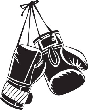Klasik deri dizaynlı klasik boks eldivenlerinin siyah beyaz vektör silueti