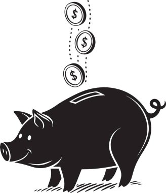 Yukardan gelen dolar işaretli bir kumbaranın siyah siluet vektörü tasarruf, bankacılık ve zenginlik inşa kavramları için idealdir.