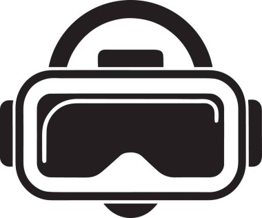 Teknoloji ve yenilik temaları için ideal, dörtte üç perspektiften sanal gerçeklik kulaklığının siyah ve beyaz vektör çizimi