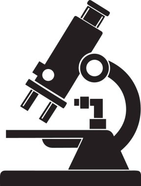 Bilimsel bir mikroskobun siyah vektör silueti etrafında dağılmış yapboz parçaları, problem çözme, araştırma analizi ve bilimsel keşifleri temsil ediyor.