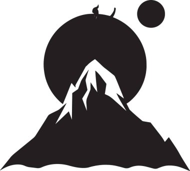 Volkanın lav ve dumanla püsküren siyah siluet vektörü doğal afeti, jeolojik gücü ve dramatik doğayı temsil ediyor.