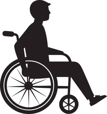 Tekerlekli sandalyede oturan bir kişinin siyah siluet vektörü, maluliyet farkındalığı, erişilebilirlik ve sağlık konuları için ideal
