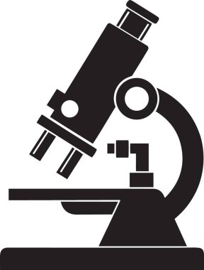 Bilimsel bir mikroskobun siyah vektör silueti etrafında dağılmış yapboz parçaları, problem çözme, araştırma analizi ve bilimsel keşifleri temsil ediyor.