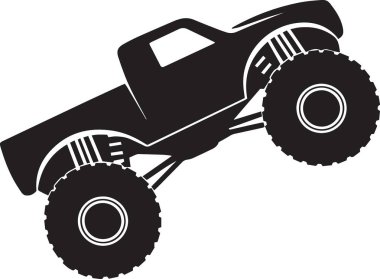 Dev tekerli dev bir kamyonun siyah vektör silueti off-road aracı