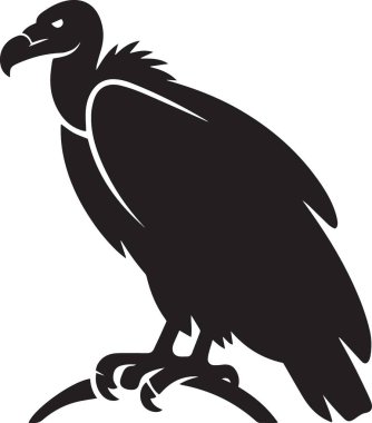Akbaba veya Akbaba kuşunun siyah vektör silueti profilde duruyor, vahşi yaşam ve karanlık temalı tasarımlar için ideal.