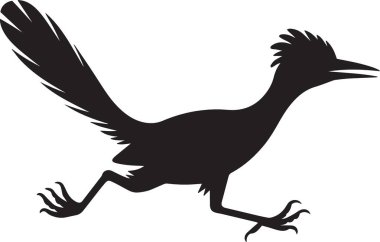 Koşan bir yol koşucusu kuşunun siyah vektör silueti, doğa ve güneybatı temalı projeler için ideal.