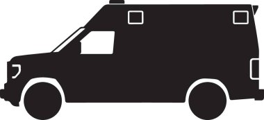 Dondurma kamyonu ya da teslimat aracının siyah vektör silueti. Yemek işi, yaz ve sokak tasarımları için mükemmel.